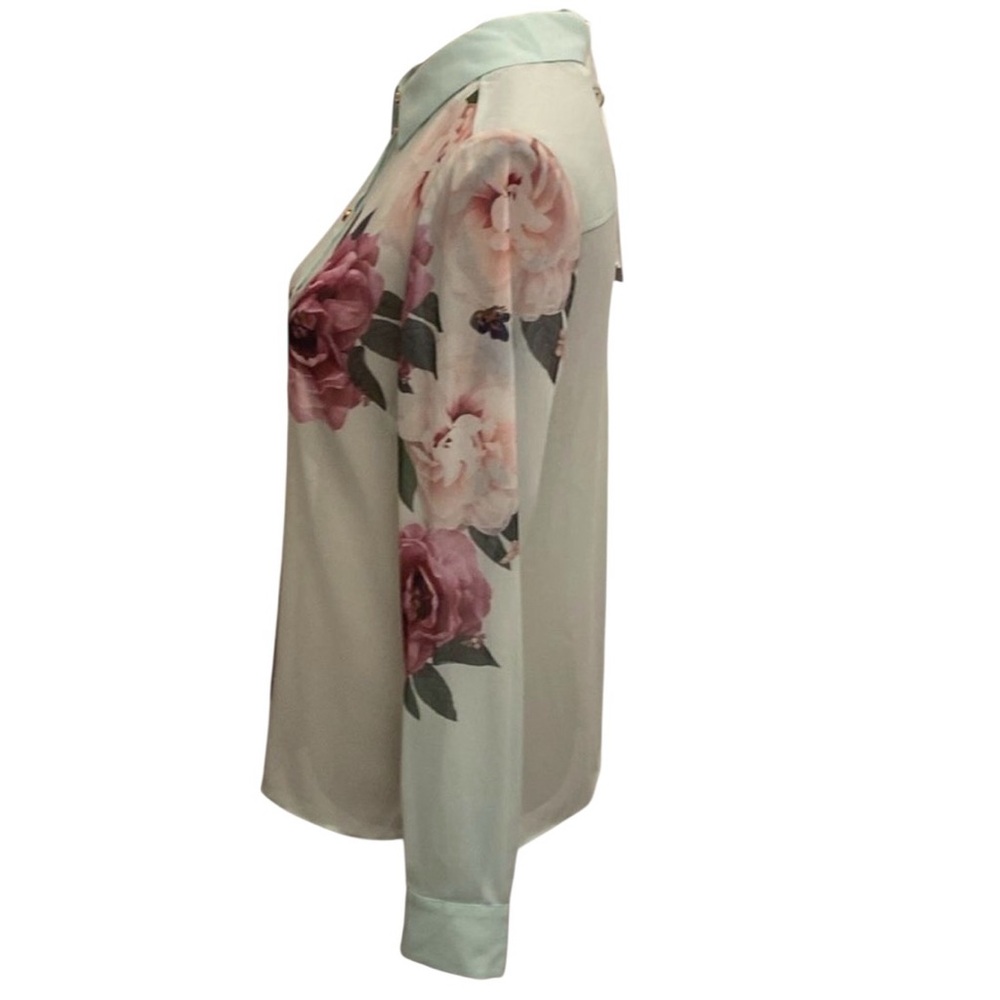 NWT Ted Baker Sheer Floral Button-Down Blouse - Light Blue/Pink - Picture 6 of 15